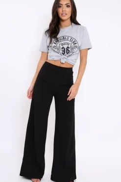 Rebellious Fashion Black High Waisted Flare Trousers - Kym