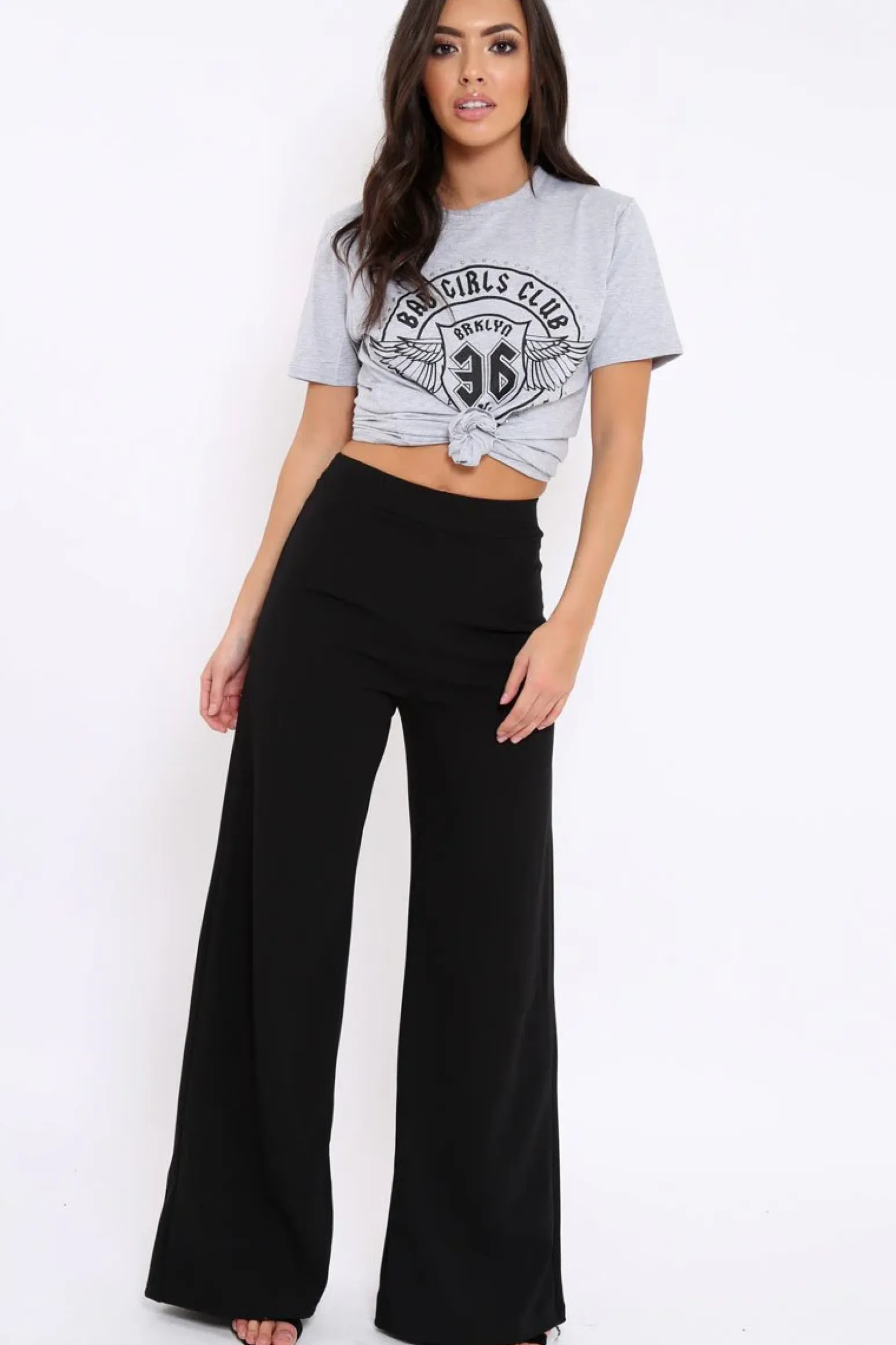 Rebellious Fashion Black High Waisted Flare Trousers - Kym