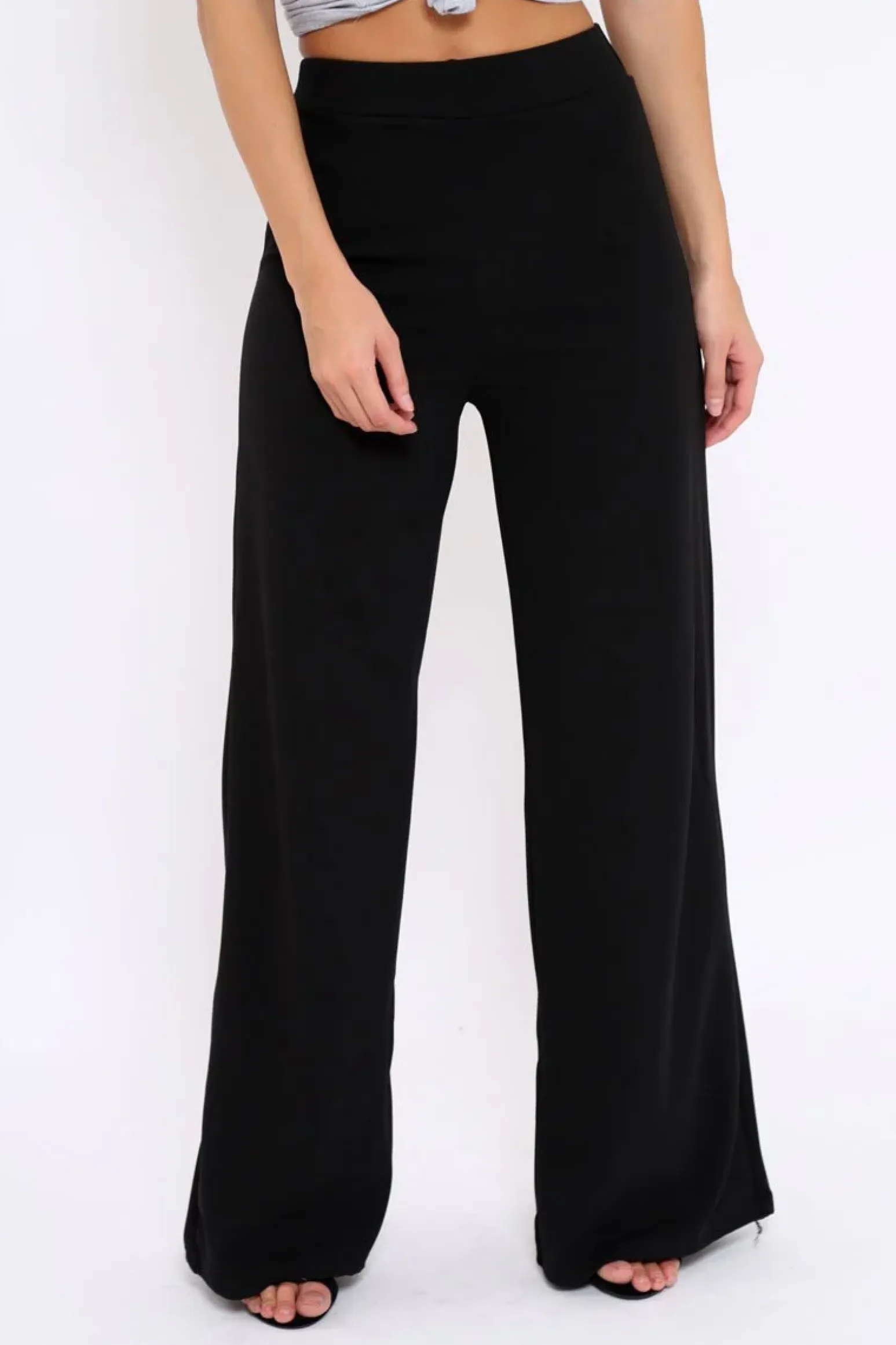 Rebellious Fashion Black High Waisted Flare Trousers - Kym