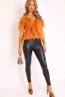 Rebellious Fashion Black High Waisted PU Leather Leggings - Ronae