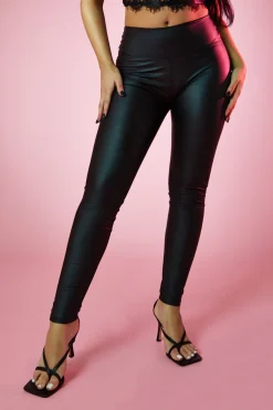 Rebellious Fashion Black High Waisted Pu Leggings - Kayal
