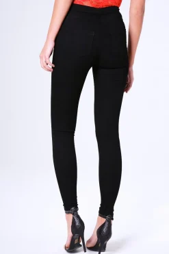 Rebellious Fashion Black High Waisted Ripped Knee Skinny Jeans - Amara