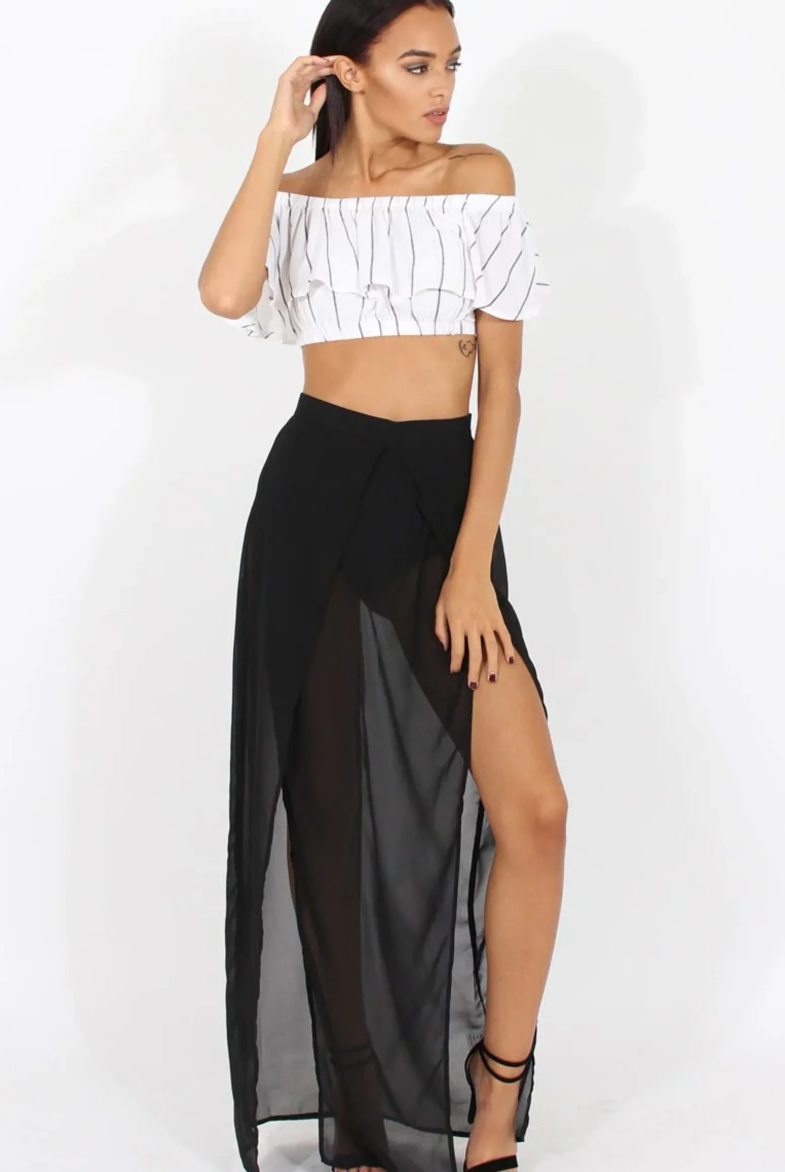 Rebellious Fashion Black High Waisted Sheer Maxi Skirt - Ivy