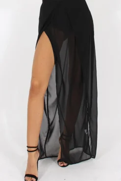 Rebellious Fashion Black High Waisted Sheer Maxi Skirt - Ivy
