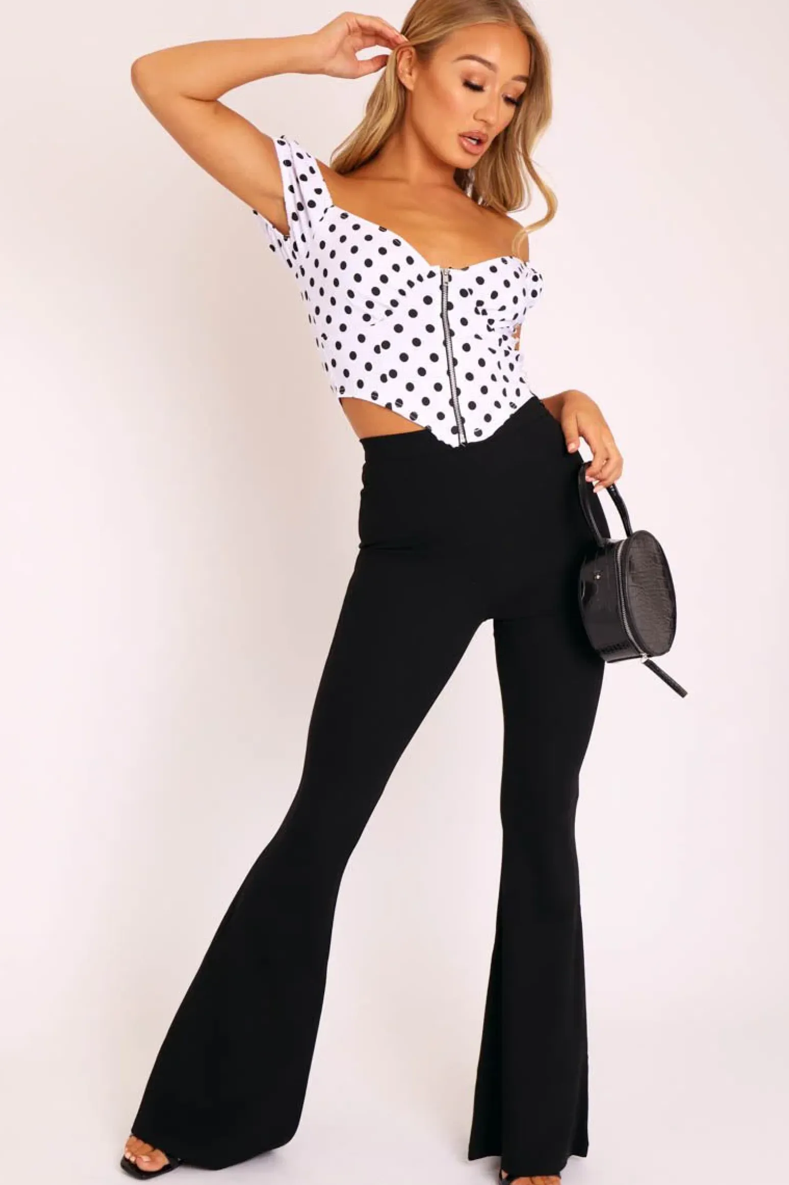 Rebellious Fashion Black High Waisted Side Zip Flare Trousers - Billie