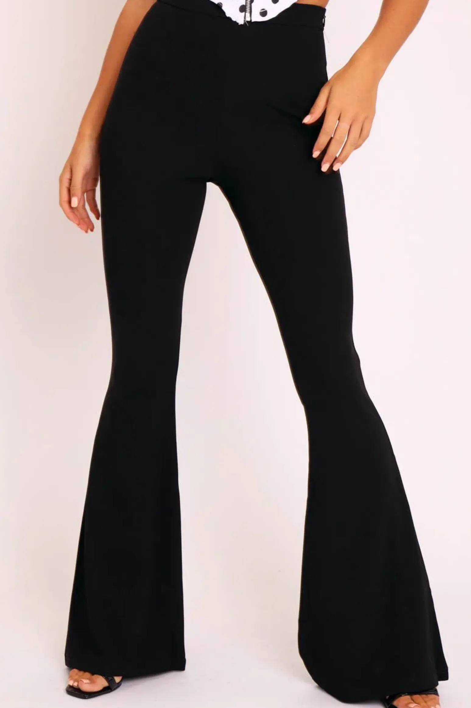 Rebellious Fashion Black High Waisted Side Zip Flare Trousers - Billie