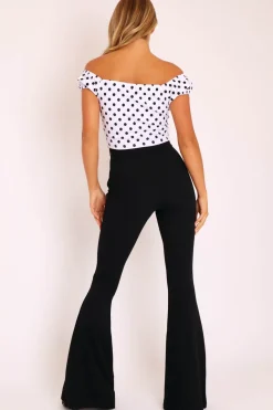 Rebellious Fashion Black High Waisted Side Zip Flare Trousers - Billie