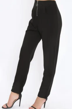 Rebellious Fashion Black High Waisted Trousers - Zeenia