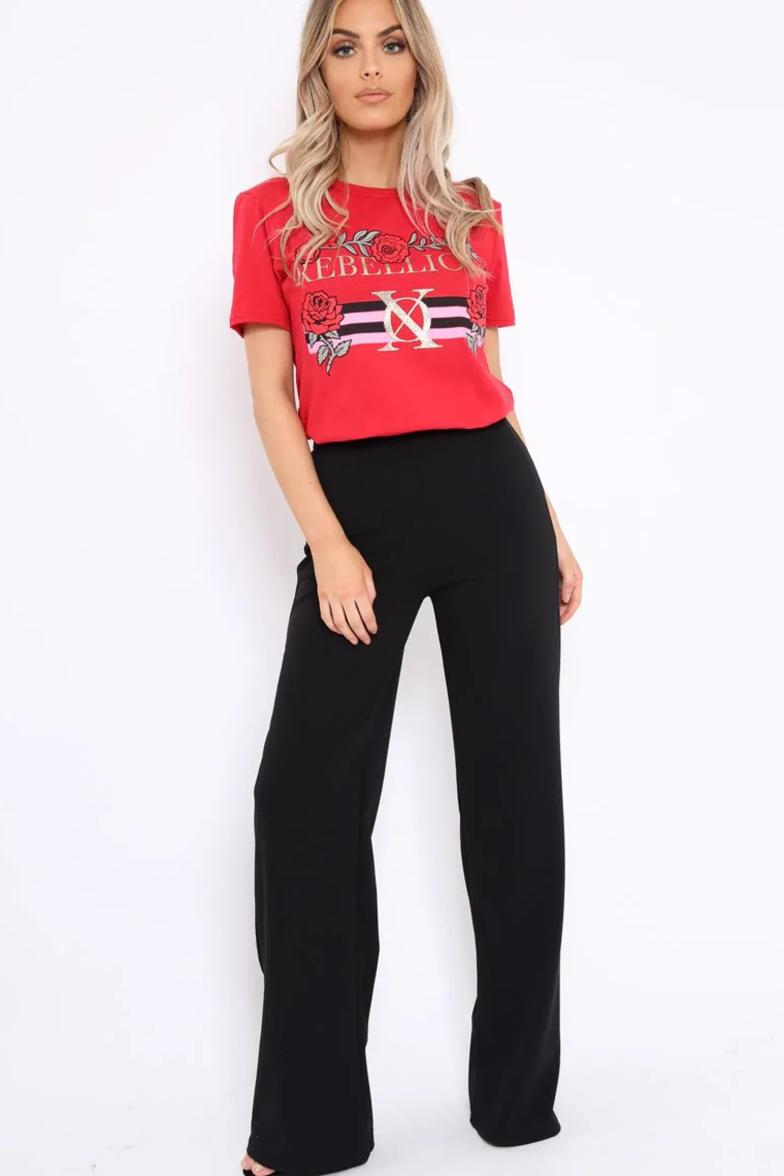 Rebellious Fashion Black High Waisted Wide Leg Trousers - Maise