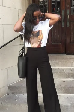 Rebellious Fashion Black High Waist Flare Trousers -Tisha