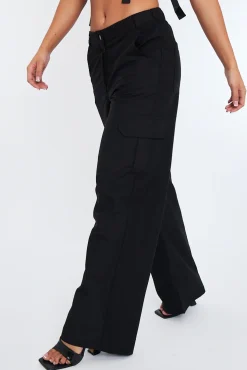 Rebellious Fashion Black High Waist Pocket Cargo Trousers - Raine