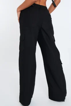 Rebellious Fashion Black High Waist Pocket Cargo Trousers - Raine
