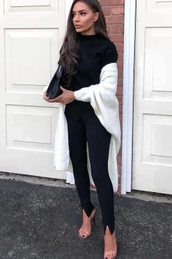 Rebellious Fashion Black High Waist Seam Front Crepe Leggings - Liviah