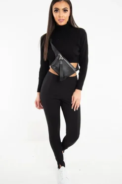 Rebellious Fashion Black High Waist Seam Front Crepe Leggings - Liviah