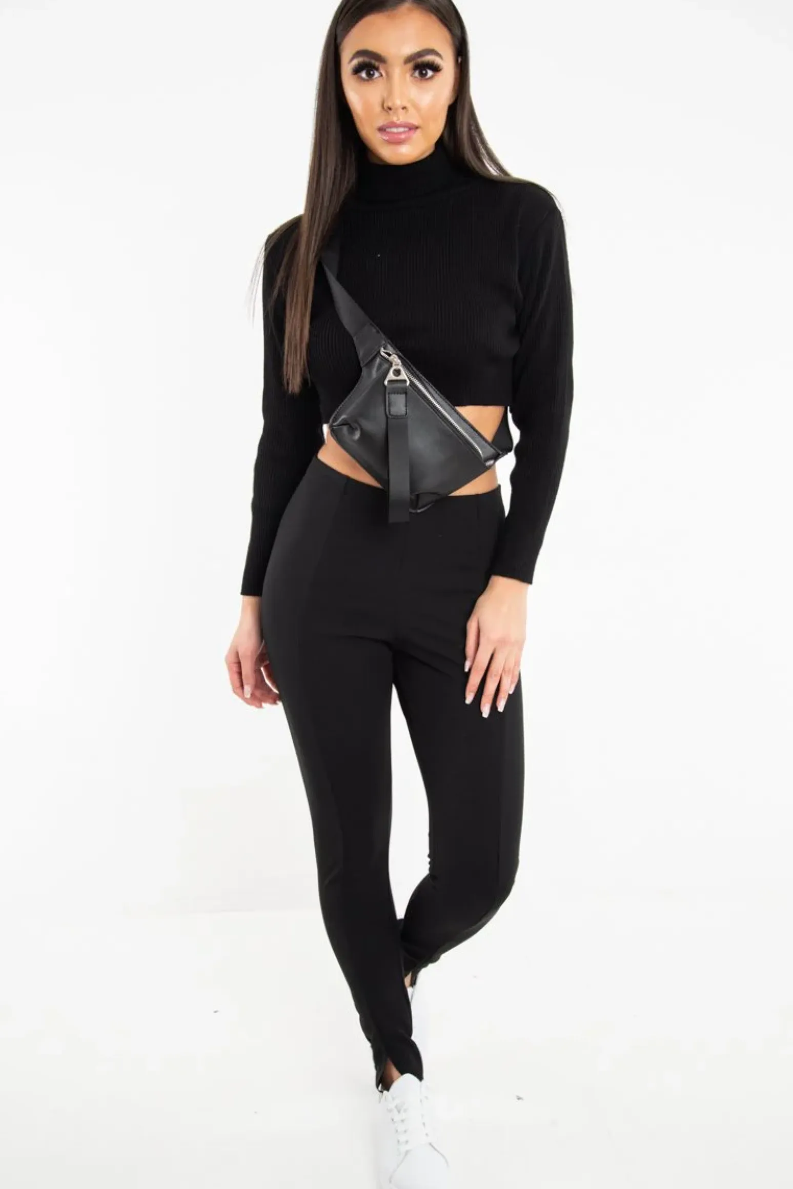 Rebellious Fashion Black High Waist Seam Front Crepe Leggings - Liviah