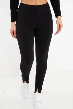 Rebellious Fashion Black High Waist Seam Front Crepe Leggings - Liviah