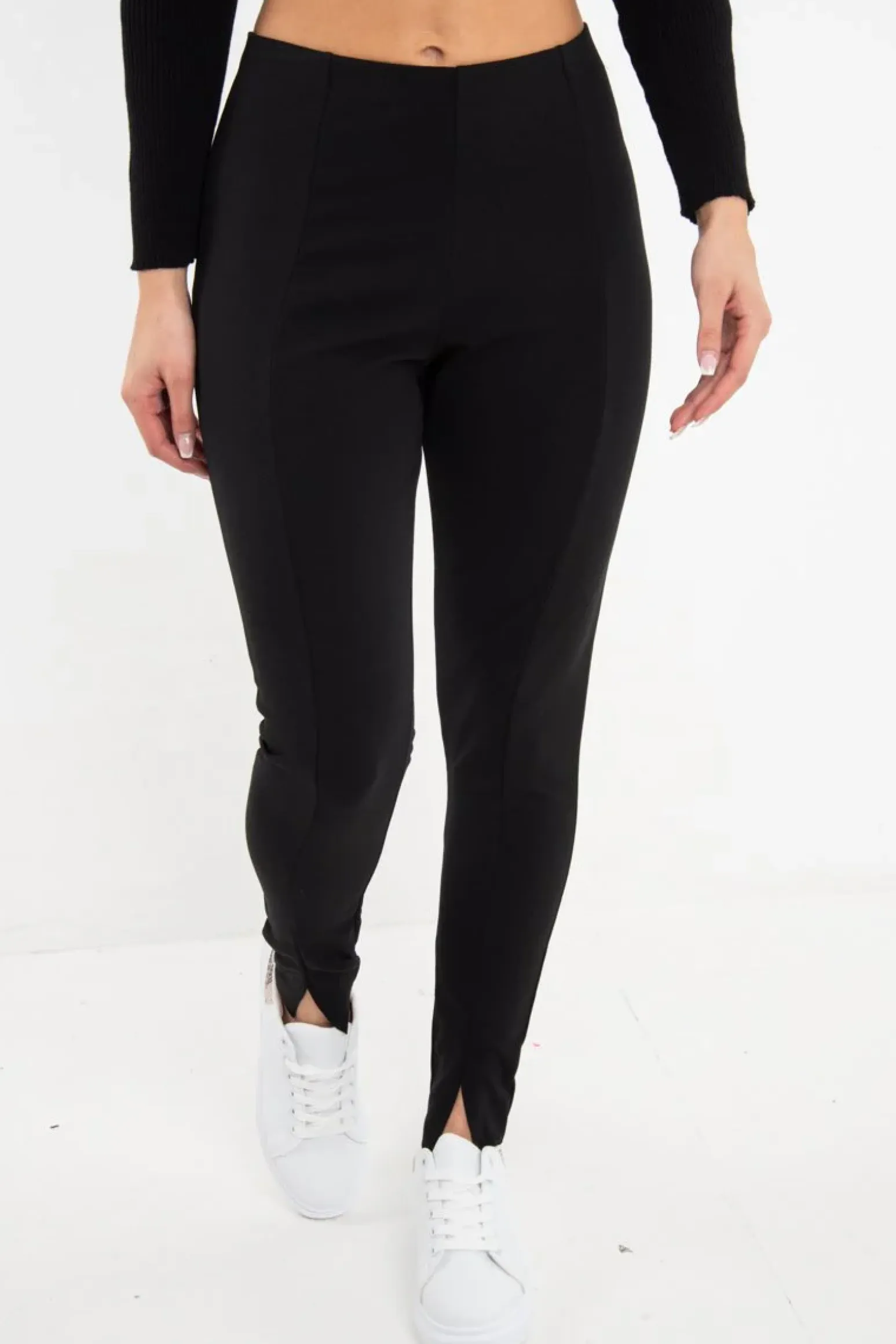 Rebellious Fashion Black High Waist Seam Front Crepe Leggings - Liviah