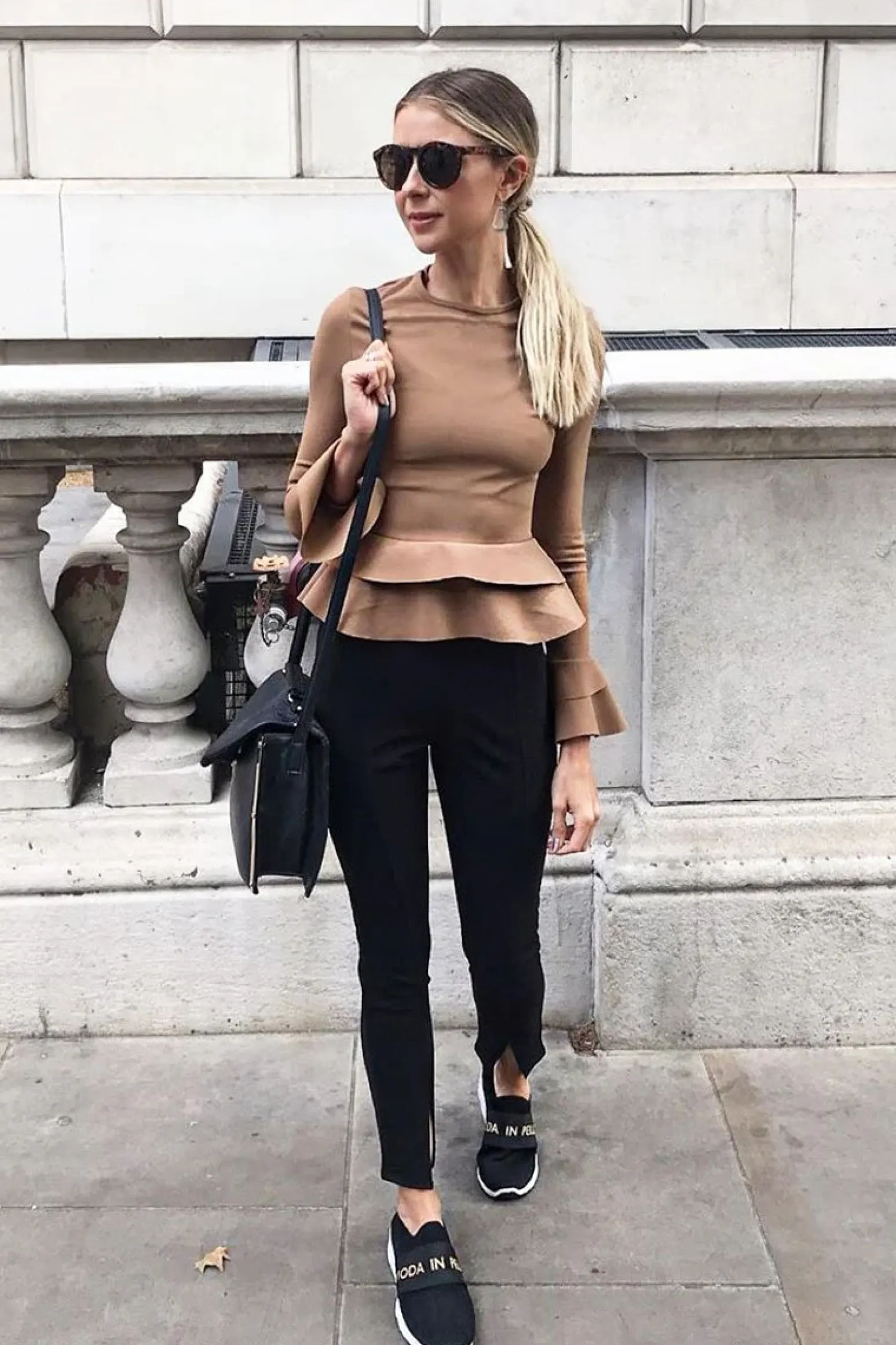 Rebellious Fashion Black High Waist Seam Front Crepe Leggings - Liviah