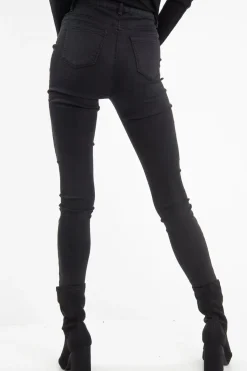 Rebellious Fashion Black High Waist Skinny Fit Jeans - Araia
