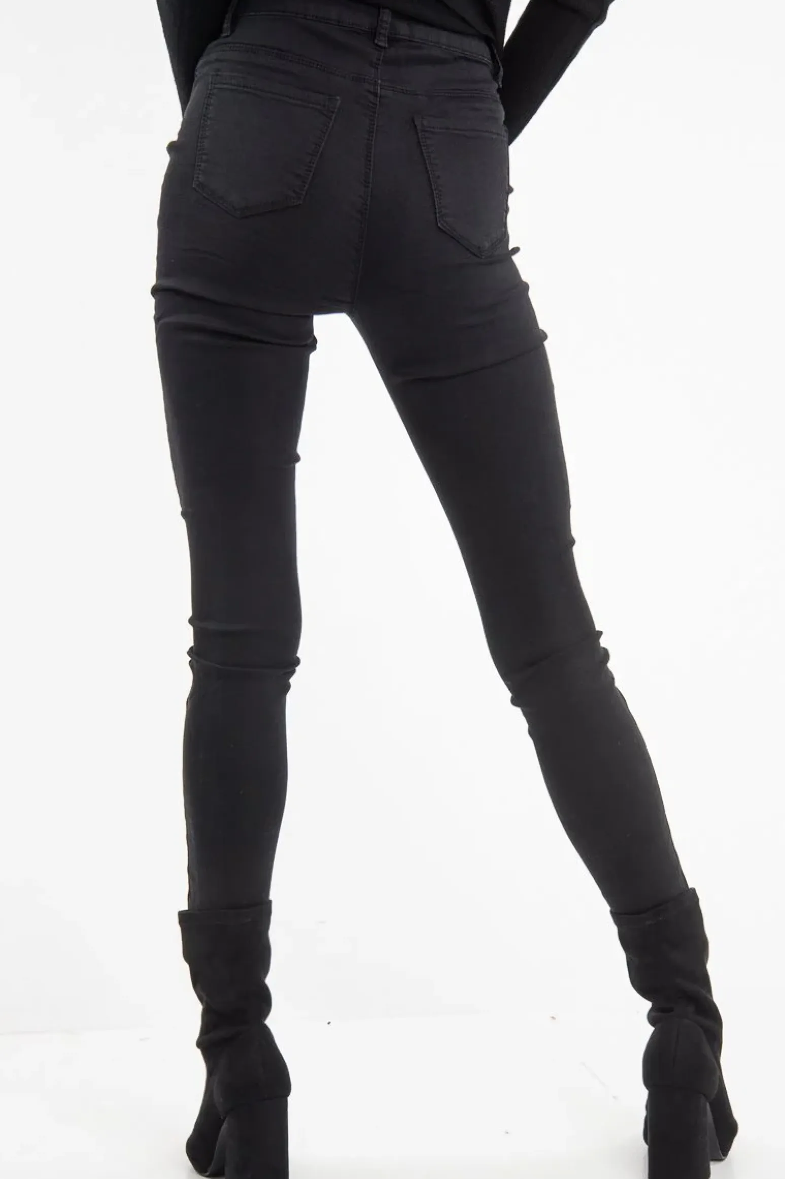 Rebellious Fashion Black High Waist Skinny Fit Jeans - Araia