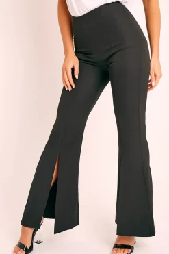 Rebellious Fashion Black High Waist Split Front Trousers - Adraya