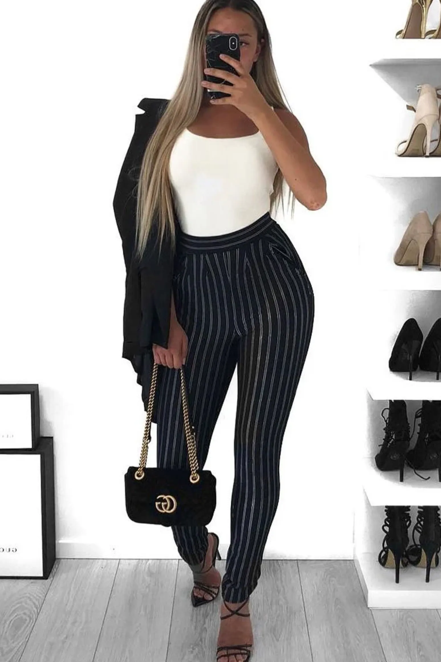 Rebellious Fashion Black High Waist Striped Trousers - Savina