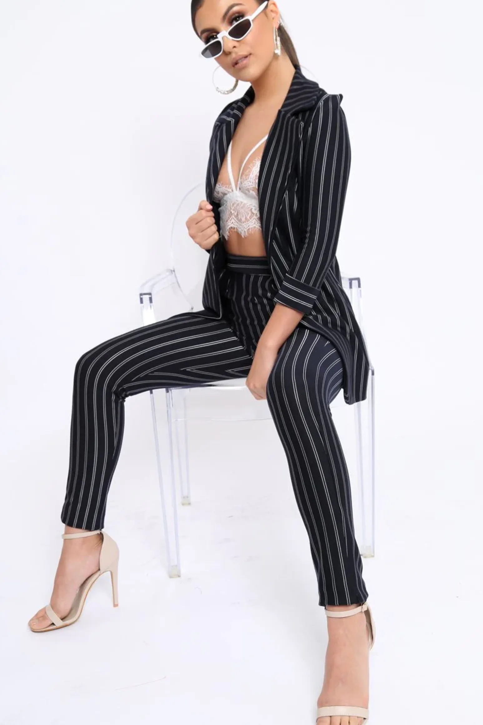 Rebellious Fashion Black High Waist Striped Trousers - Savina