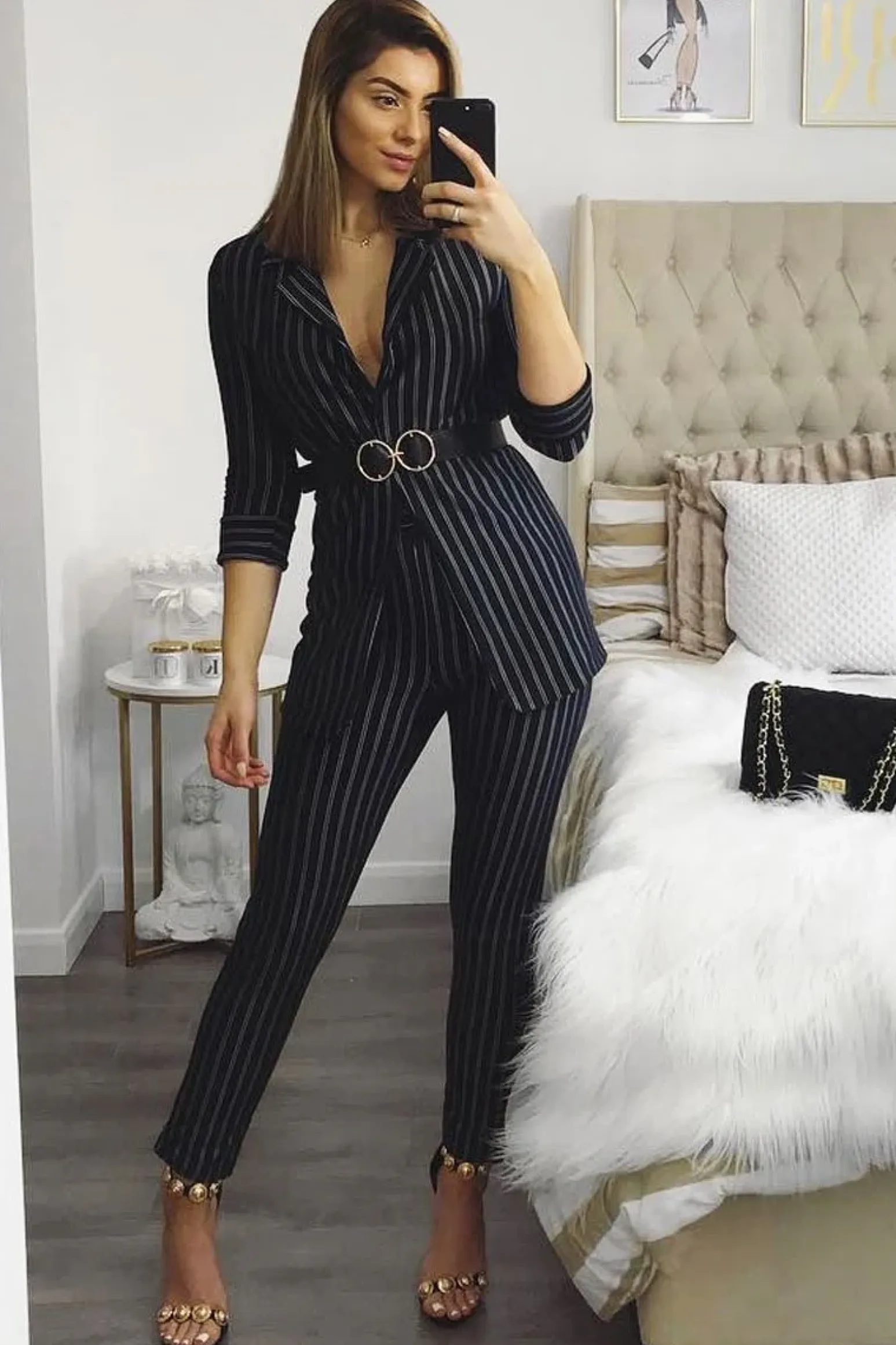Rebellious Fashion Black High Waist Striped Trousers - Savina