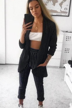 Rebellious Fashion Black High Waist Striped Trousers - Savina