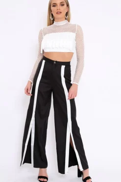 Rebellious Fashion Black High Waist White Strip Trousers - Berdie