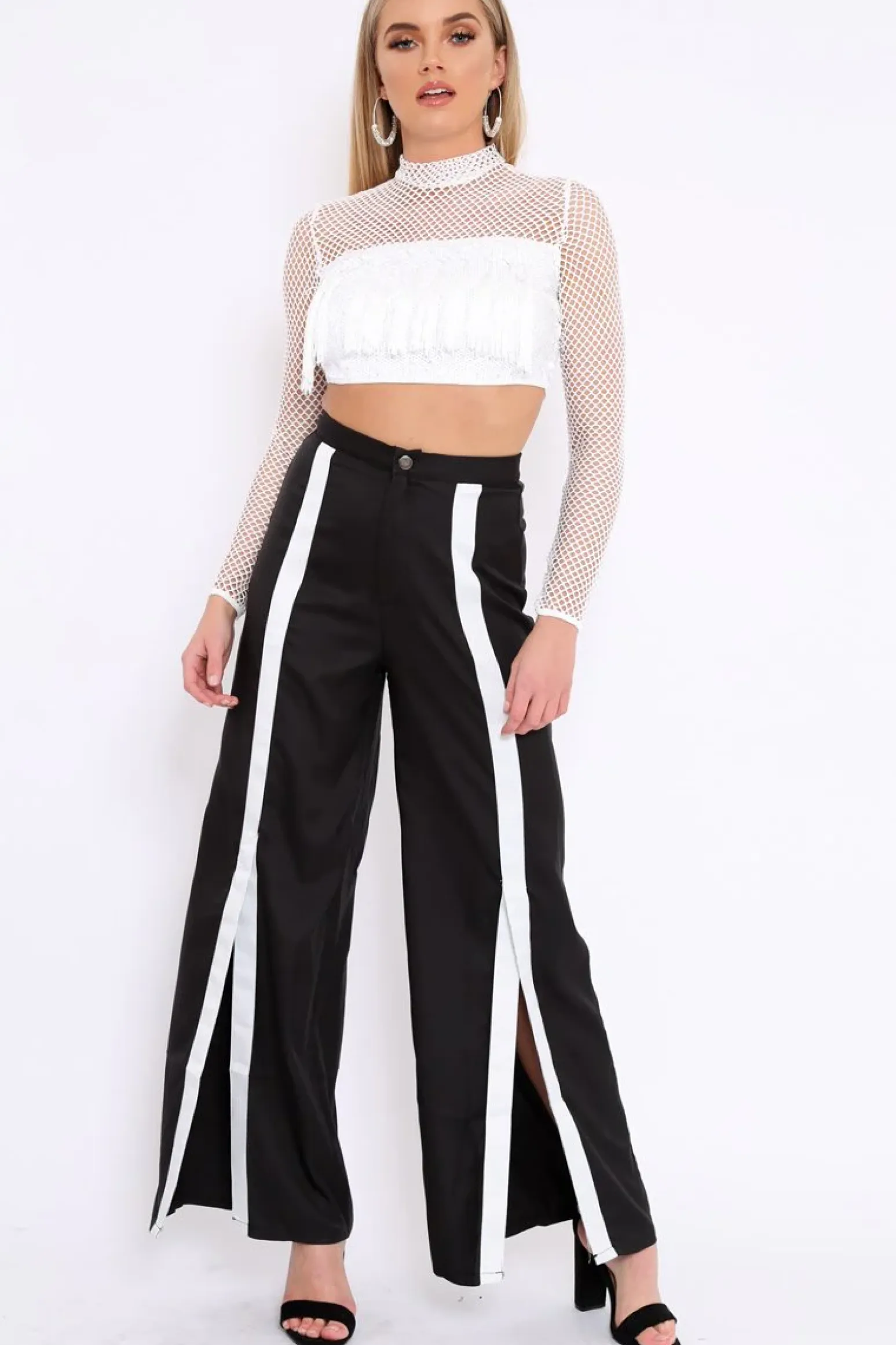 Rebellious Fashion Black High Waist White Strip Trousers - Berdie