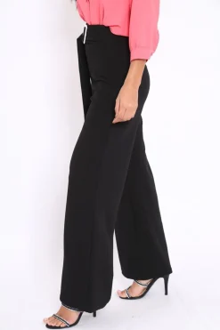 Rebellious Fashion Black High Waist Wide Leg Trousers with Buckle - Monico
