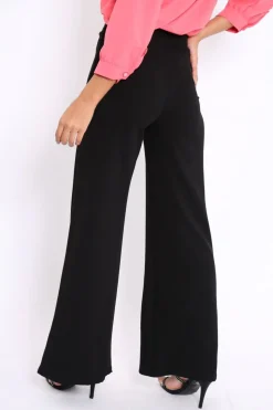 Rebellious Fashion Black High Waist Wide Leg Trousers with Buckle - Monico