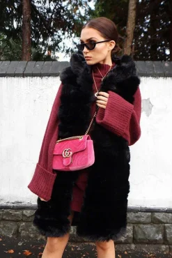 Rebellious Fashion Black Hooded Faux Fur Gilet - Jadie