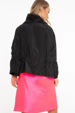 Rebellious Fashion Black Hooded Zip Front Rain Parka - Leticia