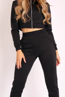 Rebellious Fashion Black Hoodie and Joggers Loungewear Co-ord Set - Bluebell