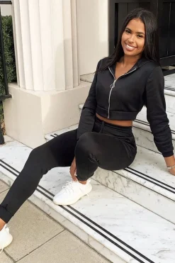 Rebellious Fashion Black Hoodie and Joggers Loungewear Co-ord Set - Bluebell