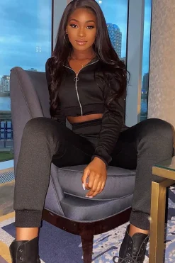 Rebellious Fashion Black Hoodie and Joggers Loungewear Co-ord Set - Bluebell
