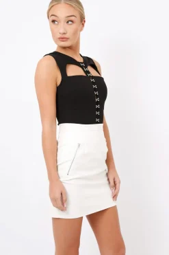 Rebellious Fashion Black Hook And Eye Cut Out Bodysuit - Reign