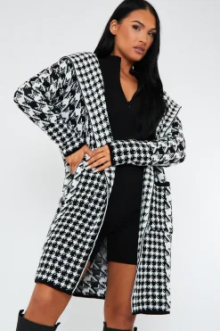 Rebellious Fashion Black Houndstooth Knit Hood Cardigan - Nawal
