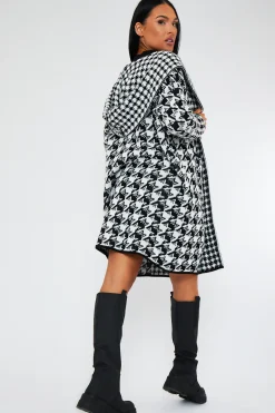 Rebellious Fashion Black Houndstooth Knit Hood Cardigan - Nawal
