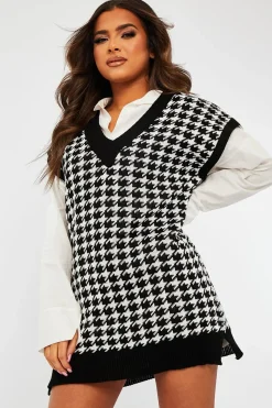 Rebellious Fashion Black Houndstooth Knit Vest - Hazel