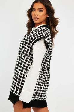 Rebellious Fashion Black Houndstooth Knit Vest - Hazel