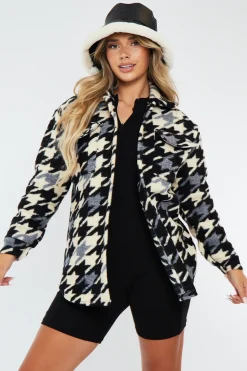 Rebellious Fashion Black Houndstooth Pocket Front Shacket - Reem