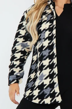 Rebellious Fashion Black Houndstooth Pocket Front Shacket - Reem
