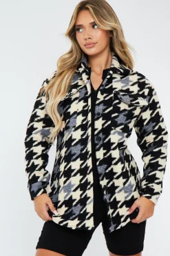 Rebellious Fashion Black Houndstooth Pocket Front Shacket - Reem