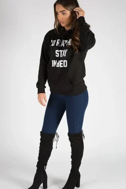 Rebellious Fashion Black I'd Rather Stay In Bed Slogan Hoodie - Tammy