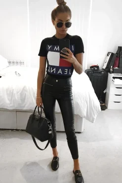 Rebellious Fashion Black In My Jeans Crew Neck Top - Tura