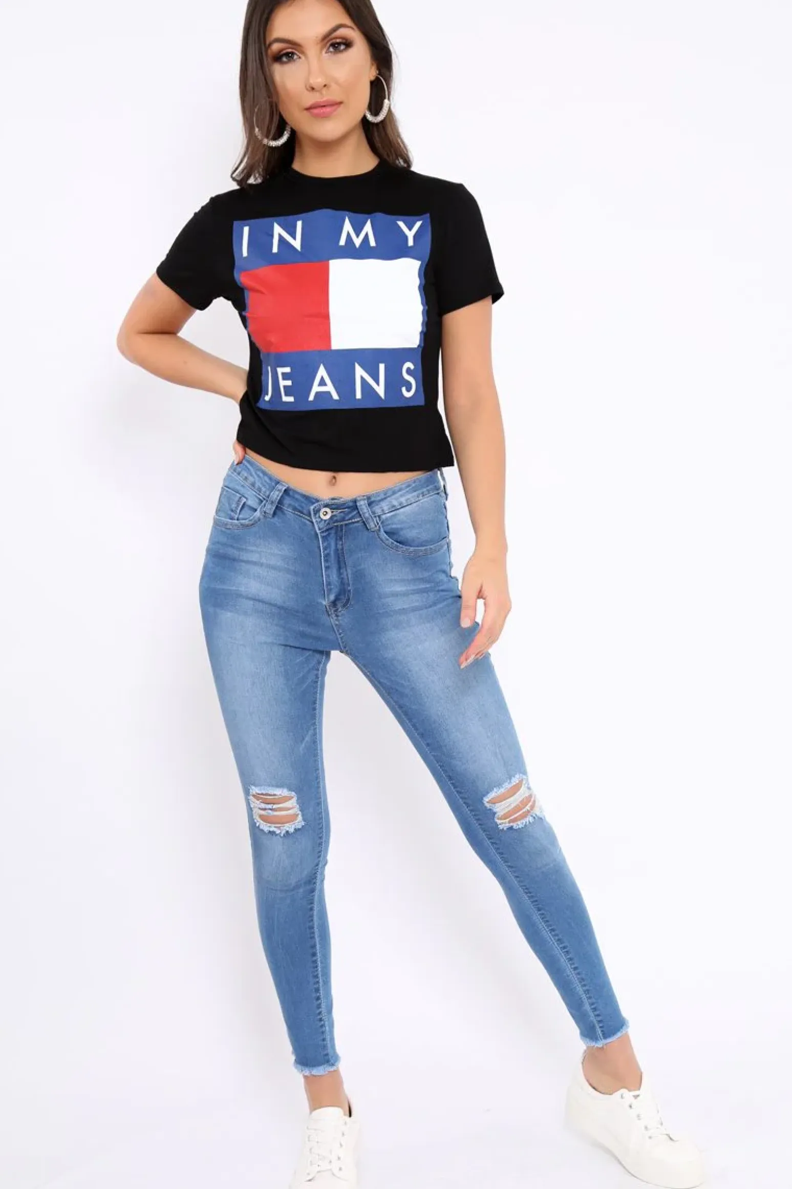 Rebellious Fashion Black In My Jeans Crew Neck Top - Tura