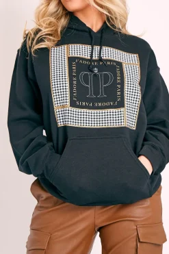 Rebellious Fashion Black J'adore Paris Printed Hoodie - Yalena